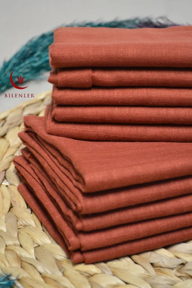 Flamlı Kare Pamuklu Eşarp Kiremit 10 Adet - Resim 5