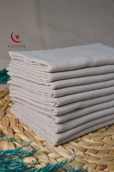 Flamlı Kare Pamuklu Eşarp Bej 10 Adet - Resim 3