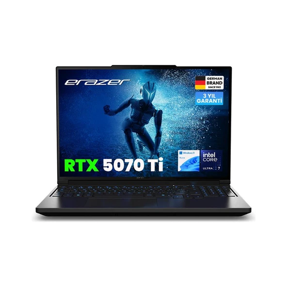 ERAZER Major 16 X1 MD62736 Intel Ultra 7 255HX 32GB RAM 2TB SSD RTX5070Ti 16" 300Hz QHD+ W11H Oyuncu Laptop