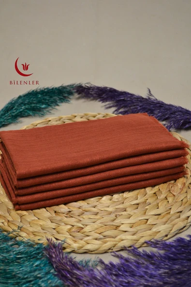 Flamlı Kare Pamuklu Eşarp Kiremit 5 Adet - Resim 2