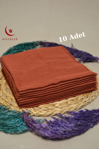 Flamlı Kare Pamuklu Eşarp Kiremit 10 Adet - Resim 2