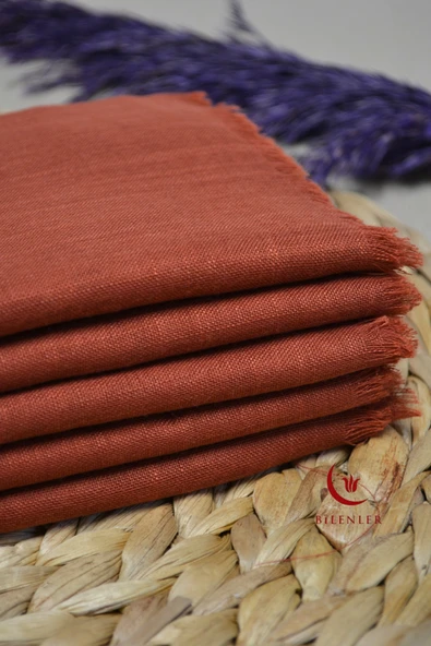 Flamlı Kare Pamuklu Eşarp Kiremit 5 Adet - Resim 4