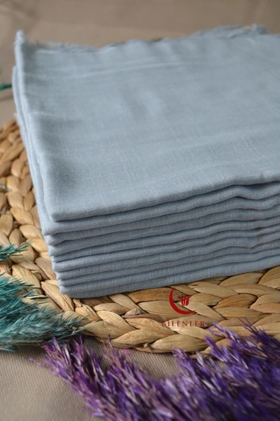 Flamlı Kare Pamuklu Eşarp Gri 10 Adet - Resim 5