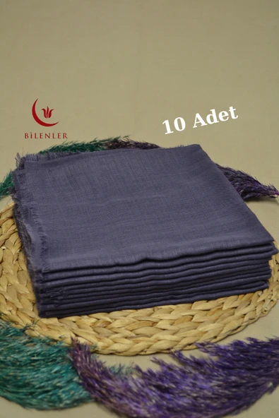 Flamlı Kare Pamuklu Eşarp Mor 10 Adet - Resim 2