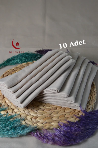 Flamlı Kare Pamuklu Eşarp Bej 10 Adet - Resim 2