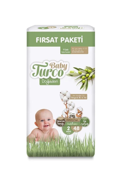 Baby Turco Doğadan Fırsat Paket Mini Bebek Bezi 48'li