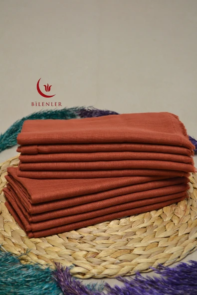 Flamlı Kare Pamuklu Eşarp Kiremit 10 Adet - Resim 4