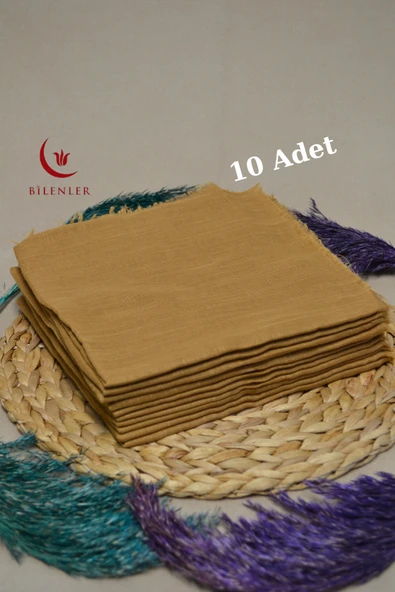 Flamlı Kare Pamuklu Eşarp Hardal 10 Adet - Resim 2