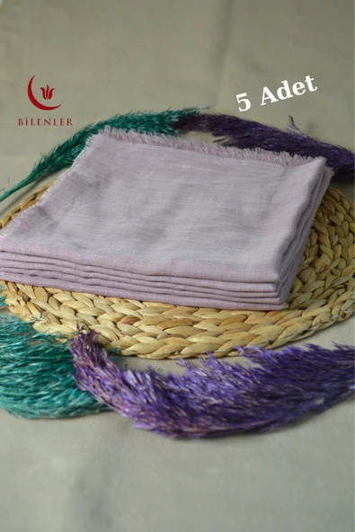 Flamlı Kare Pamuklu Eşarp Lila 5 Adet ürün görseli