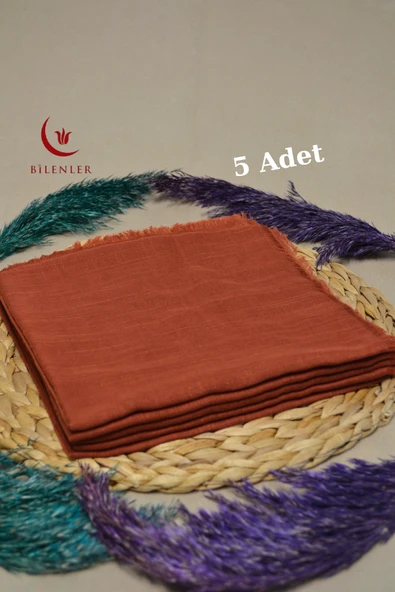 Flamlı Kare Pamuklu Eşarp Kiremit 5 Adet - Resim 5