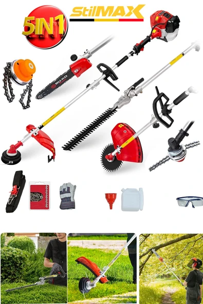 20HPX Motorlu Çok Fonksiyonel 5IN1 Kafalı Benzinli Tırpan Ot Biçme + Budama + Canavar + Testere Seti