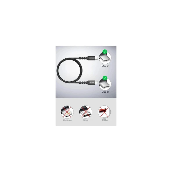 Jsaux 60W 100CM USB C To USB C Type-C Kablo iPhone 16/16 Plus/16 Pro/16 Pro Max, iPhone 15, Galaxy S24/S23/S22, Car Play, Macbook, iPad Pixel-Grey ile Uyumlu Usbc Type C Hızlı Şarj Data Kablosu CC0018 - Resim 2