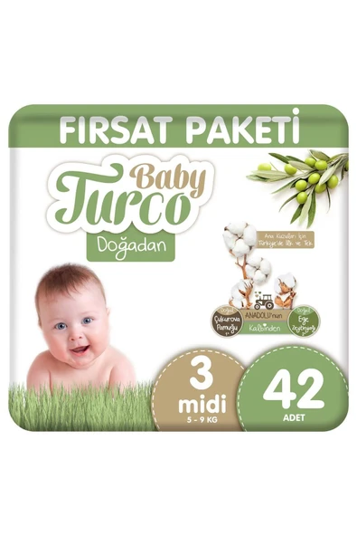 Baby Turco Doğadan Fırsat Paketi Bebek Bezi 3 Numara Midi 42 Adet