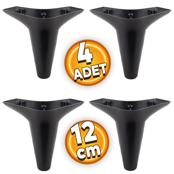 Aspen Lüks Mobilya Kanepe Koltuk Tv Ünitesi Baza Ayağı Ayakları 12 Cm Siyah Ayak (4 ADET)