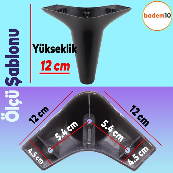 Aspen Lüks Mobilya Kanepe Koltuk Tv Ünitesi Baza Ayağı Ayakları 12 Cm Siyah Ayak (4 ADET) - 2
