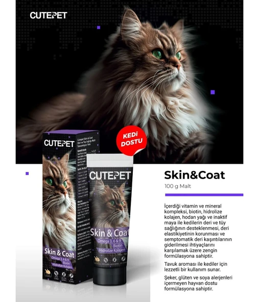 Cutepet Skin & Coat Deri ve Tüy Sağlığı İçin Kedi Maltı 100 gr - 3