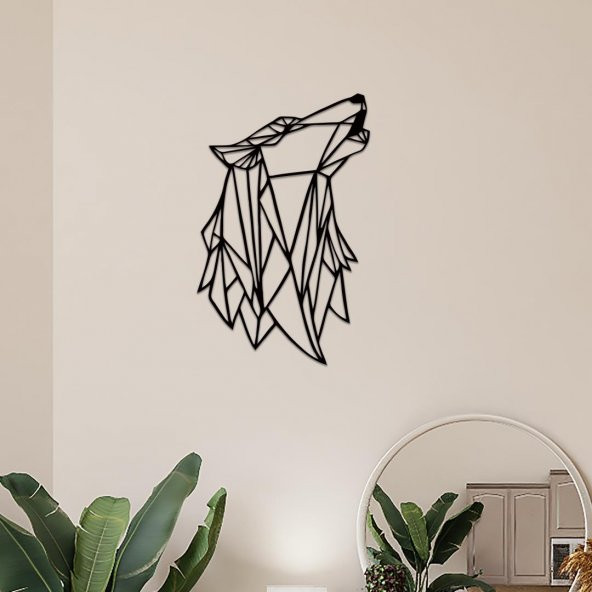 Geometrik Uluyan Kurt Lazer Kesim Metal Duvar Tablo 57x92cm - 2