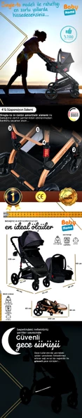9 İn 1 Set Baby Home 946 Single-to Travel Sistem Bebek Arabası Ve 510 Lulla-go Anne Yanı Bebek Sepeti Beşik - 7