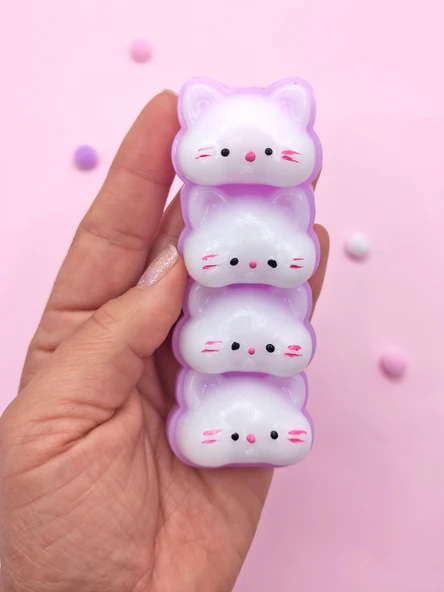 Sevimli Kedi Suratları Squishy Taba Sukuşi Yumuşacık (10x4cm) Kedi Sukuşi - Mor