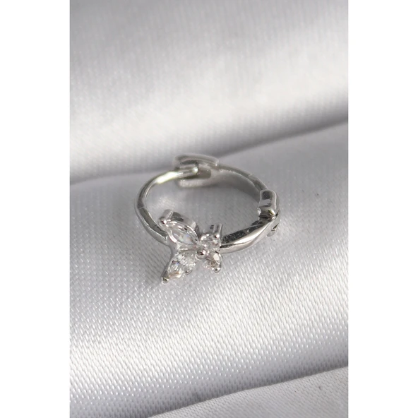 316L Çelik Gümüş Renk Zirkon Taşlı Kelebek Model Tragus Piercing - TJ-PR1321