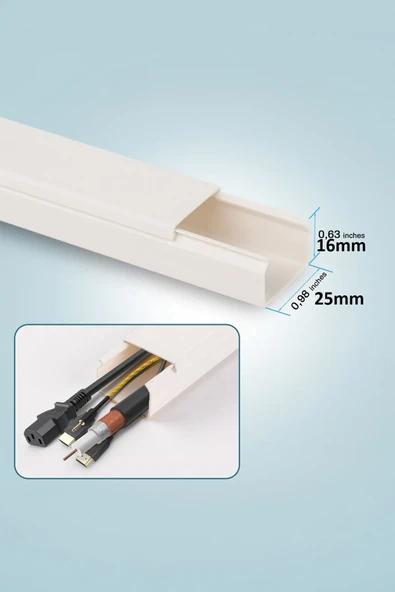 3'lü 2 Metre Kablo Kanalı Seti 25x16mm PVC Yapışkanlı Kolay Montajlı Kablo Düzenleyici - 4