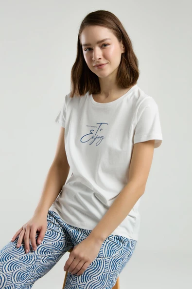 Arnetta 3305 Great Moments To Enjoy Kadın Beyaz Kısa Kol Pijama Takım