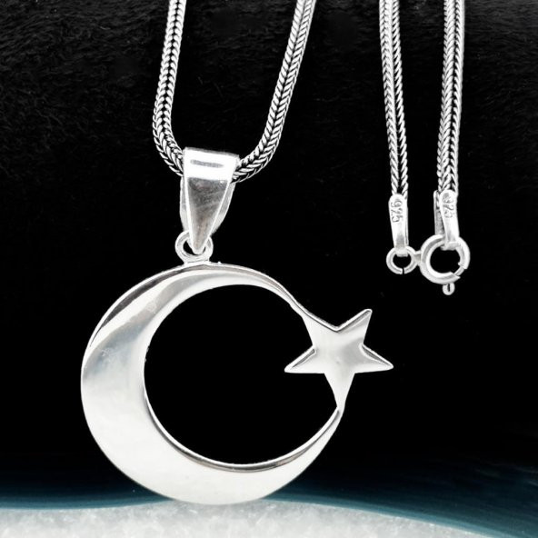 925 Ayar Gümüş Ayyıldız Kolye Kalın Zincirli 60 CM - 2