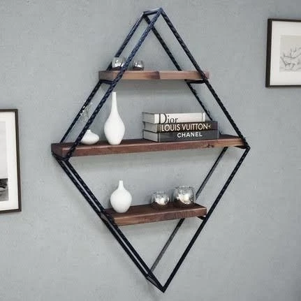 KUZELA  Metal Ahşap Baklava Duvar Raf - 2
