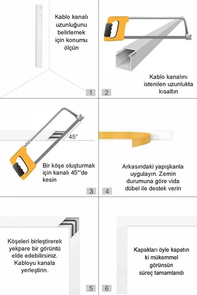 3'lü 2 Metre Kablo Kanalı Seti 12x12mm PVC Yapışkanlı Kolay Montajlı Kablo Düzenleyici - 4