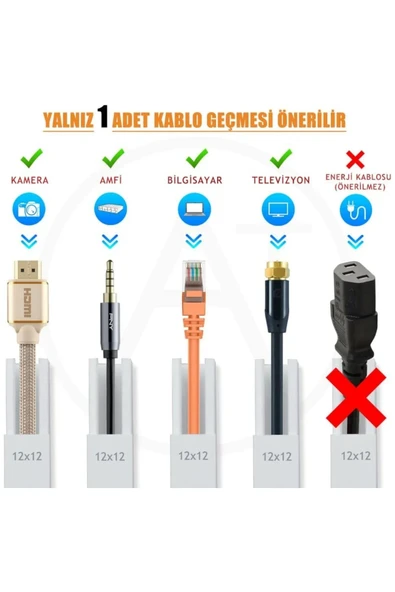 3'lü 1 Metre Kablo Kanalı Seti 12x12mm PVC Yapışkanlı Kolay Montajlı Kablo Düzenleyici - 3