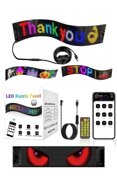 Led Ekran Matrix Panel Cama Yapışan  16X64 Telefon App Kontrol Digital Araba Yazısı