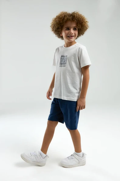 Arnetta 3304 Erkek Çocuk Beyaz Kısa Kollu Şortlu Bermuda Pijama Takım - 3