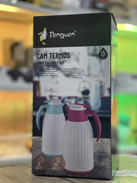 Penguen PNG-7000 1,5 Lt Oluklu Cam Termos KIRMIZI