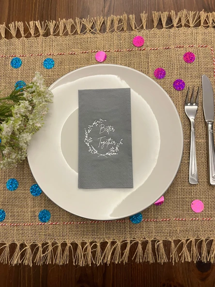 Gümüş Yaldızlı Gri Better Together Peçete 16 Adet ürün görseli 1