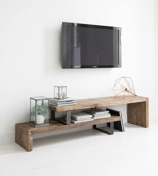 KUZELA  Ahşap Metal Ayaklı Tv Yaşam Ünitesi. - 2