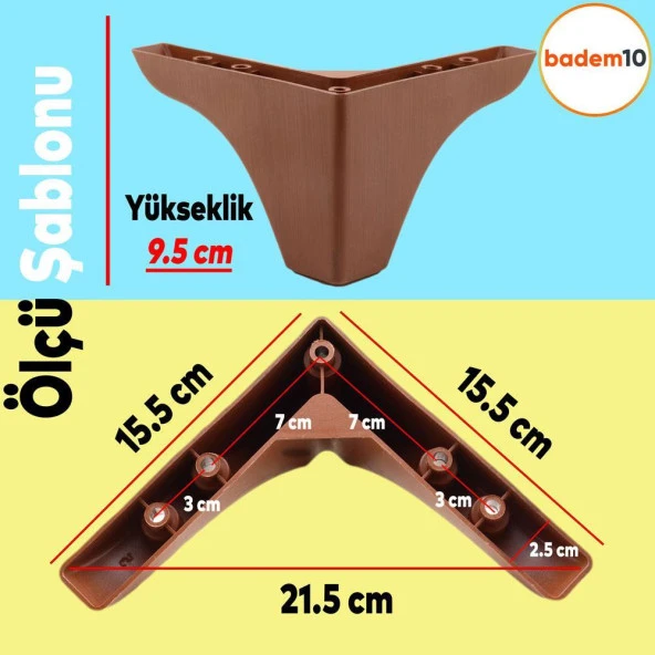 Rose Lüks Mobilya Kanepe Sehpa Tv Ünitesi Koltuk Ayağı 9.5 Cm Kahverengi Ahşap Desenli Baza Ayakları - 2