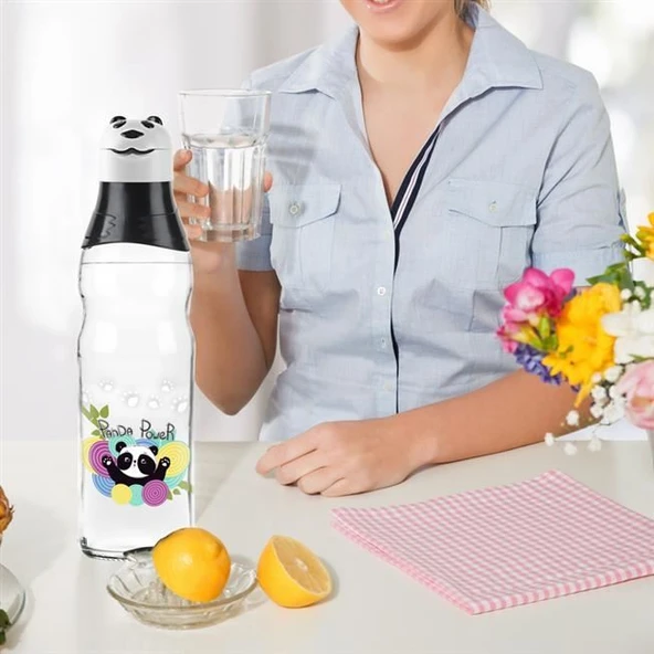 Sevimli Panda Tasarımlı Cam Suluk  Sızdırmaz 1000 ML (483483)