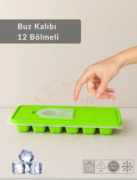 12 Bölmeli Buz Kalıbı Esnek Silikon Buz Küpü BPA FREE Kare Bas Parmak Buzluk 3x3 Yeşil