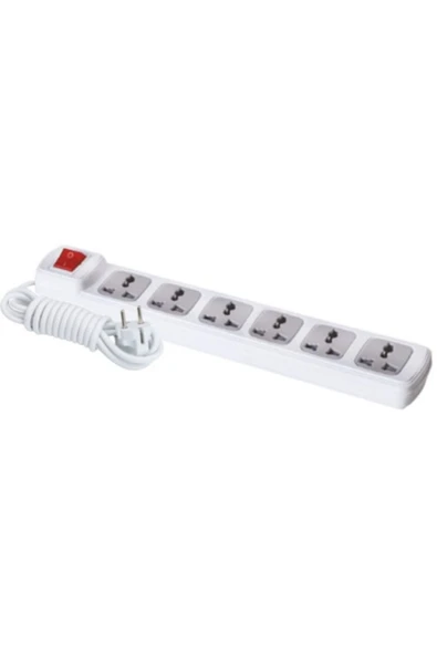 F307C 6'lı Anahtarlı Universal Grup Priz 5 Metre Uzun Kablolu Kontrollü Priz - 1