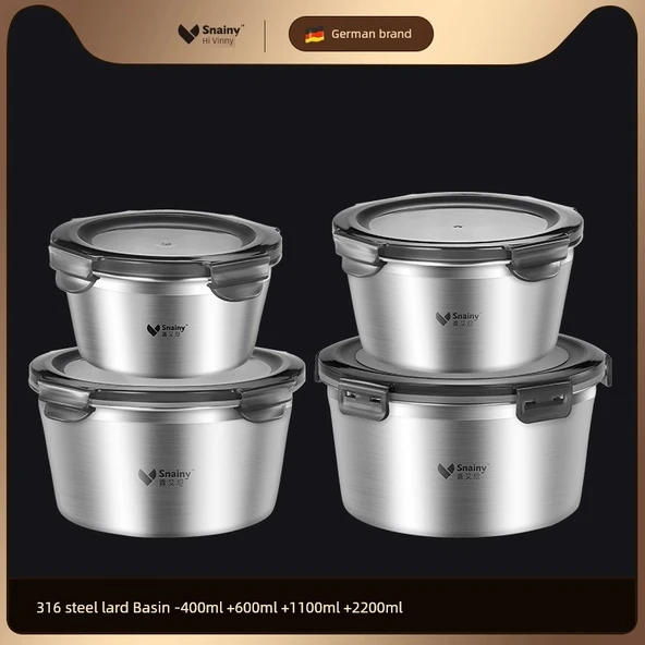 Kapaklı 316 Paslanmaz Çelik Yağdanlık Dörtlü Set - 400ml, 600ml, 1100ml ve 2200ml