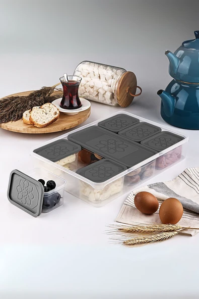 Mithra Life 8 Adet Gri Kapaklı Kahvaltılık Seti Saklama Kabı MIT1161