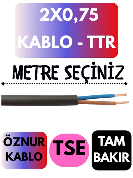 Öznur 2X0,75 TTR Kablo Metre Seçenekli (Siyah)