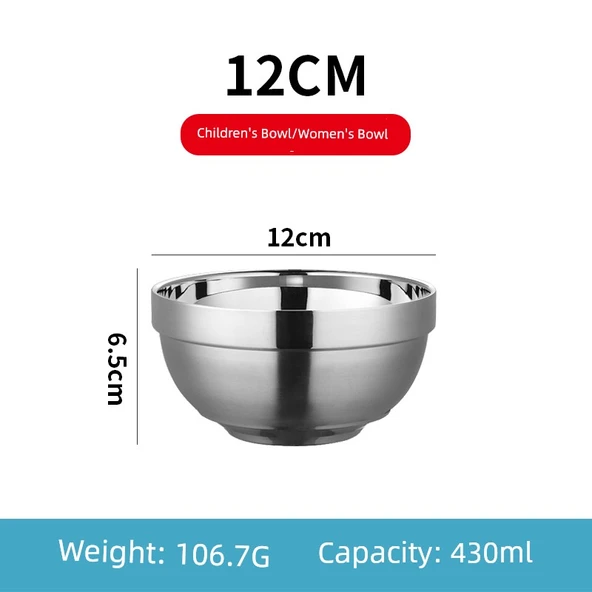 304 Paslanmaz Çelik Çift Katmanlı Yalıtımlı Kase - 12cm Çocuk/Bayan Kasesi