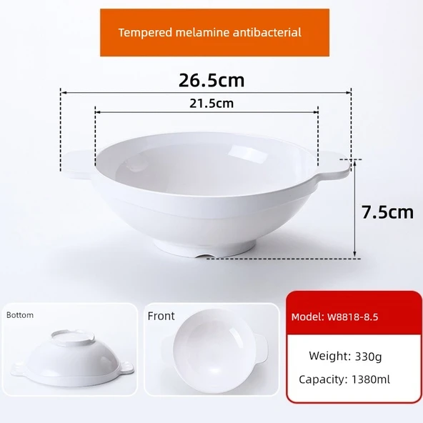 Melamin Salyangoz Pirinç Erişte Kasesi - Beyaz [21.5 cm Ekstra Kalın]