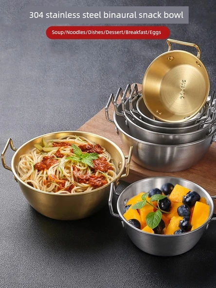 304 Paslanmaz Çelik Kulplu Anında Noodle Kasesi - 16cm Altın - 7
