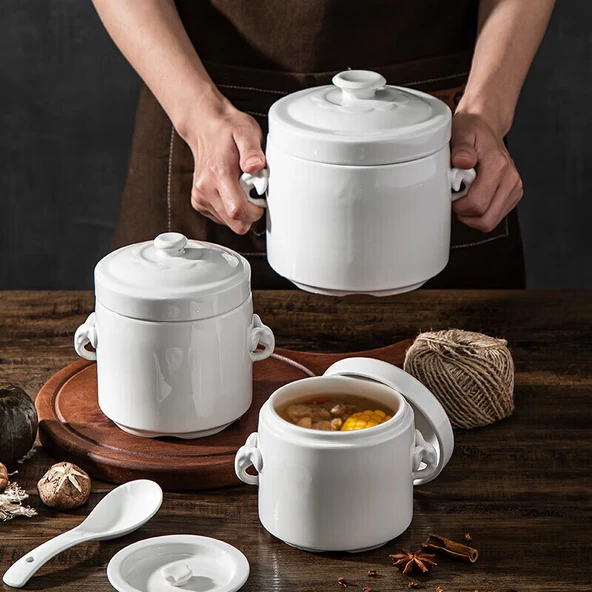 Çift Kulplu Çift Kapaklı Seramik Güveç Tenceresi - 550ml - 10