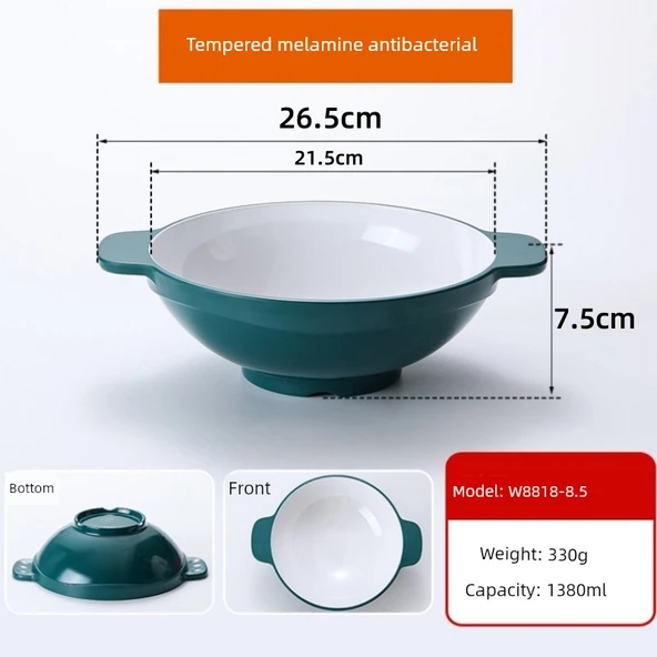 Melamin Salyangoz Pirinç Erişte Kasesi - Koyu Yeşil Beyaz [21.5 cm Ekstra Kalın]