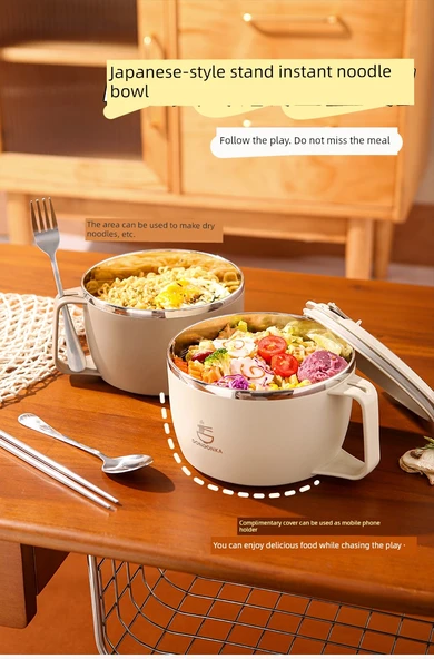 Paslanmaz Çelik Hazır Noodle Kasesi - Süt Kahverengi Küçük Boy + Sofra Seti - Resim 7