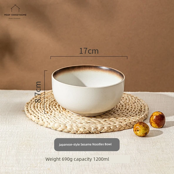 Japon Tarzı Seramik Noodle Kasesi 18cm - Susam