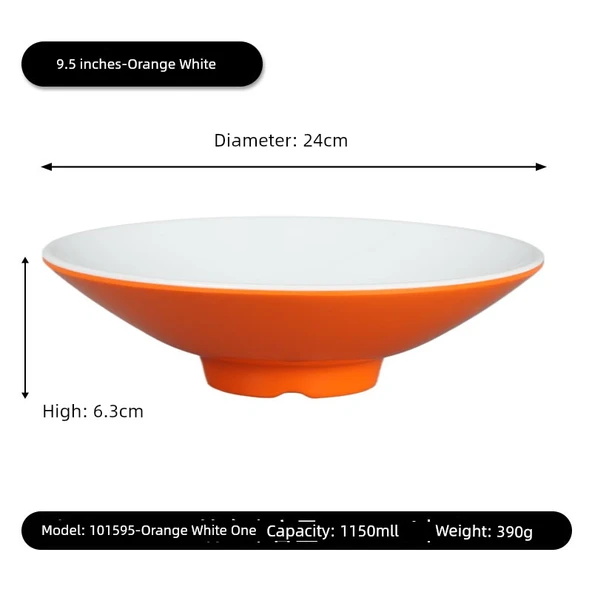 Melamin Noodle Kasesi - 9.5 inç - Turuncu ve Beyaz